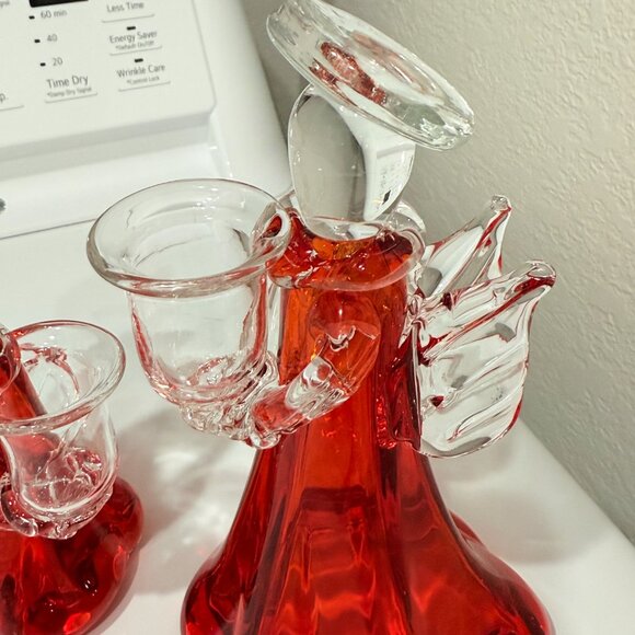 Mid Century Modern Thick Glass Angel Candle stick holders - Picture 11 of 14